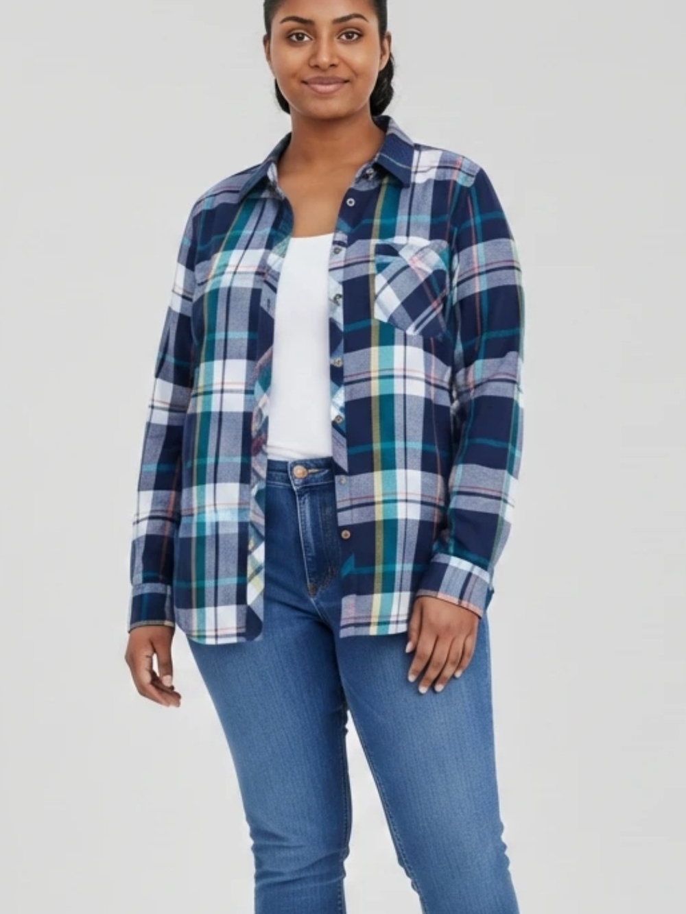 Old Navy Blue Green Plaid Button-Down Shirt